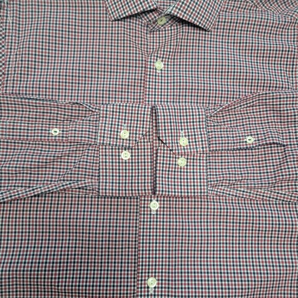 Savile Row Slim Fit Dress Shirt Red/Blue Gingham Check Size 16 34/35 - Picture 8 of 12